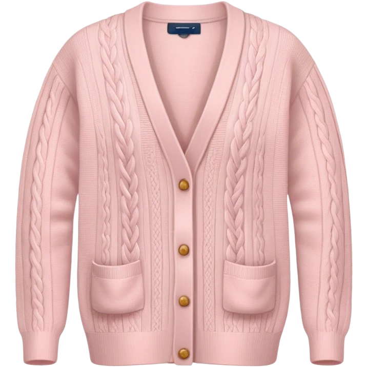 A soft pink cardigan with a cozy design emoji