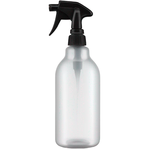 A close-up of a transparent plastic spray bottle with a distinct white trigger handle and a long, thin stainless steel nozzle (about 5 inches in length) protruding from the front, designed for precise spraying. emoji