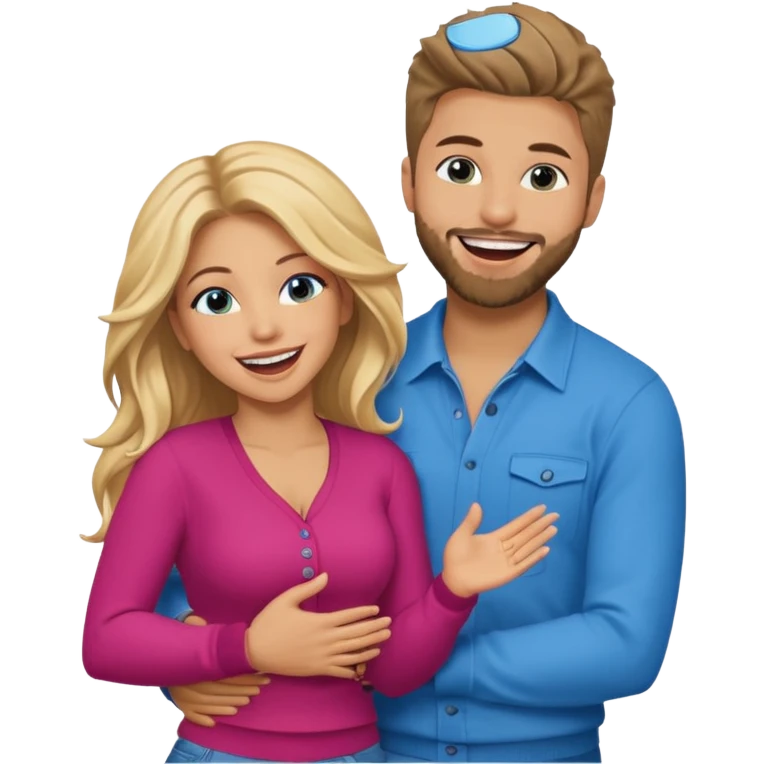 Shakira with blue eyes and her husband  Gerard pique with blue eyes  holding her in his arms. They both laugh at each other. Its beautiful and romantic. Also their outfits are very gangster and cool  emoji