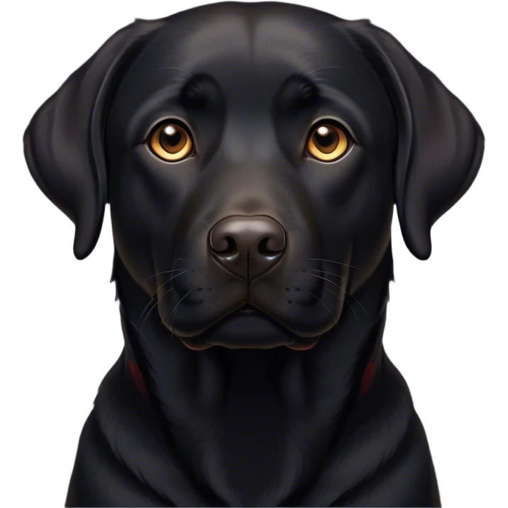 Cinematic Noble Black Labrador Portrait Emoji, Poised and regal, with a robust, muscular build and a sleek, shiny pure black Fur, deep-set soulful brown eyes, Simplified yet sharp and sophisticated features, highly detailed, glowing with a soft, dignified glow, high shine, intelligent and gentle, stylized with an air of confidence, focused and attentive, soft glowing outline, capturing the essence of a watchful and loving companion, so majestic it feels as though it could bound out of the screen with effortless authority! emoji
