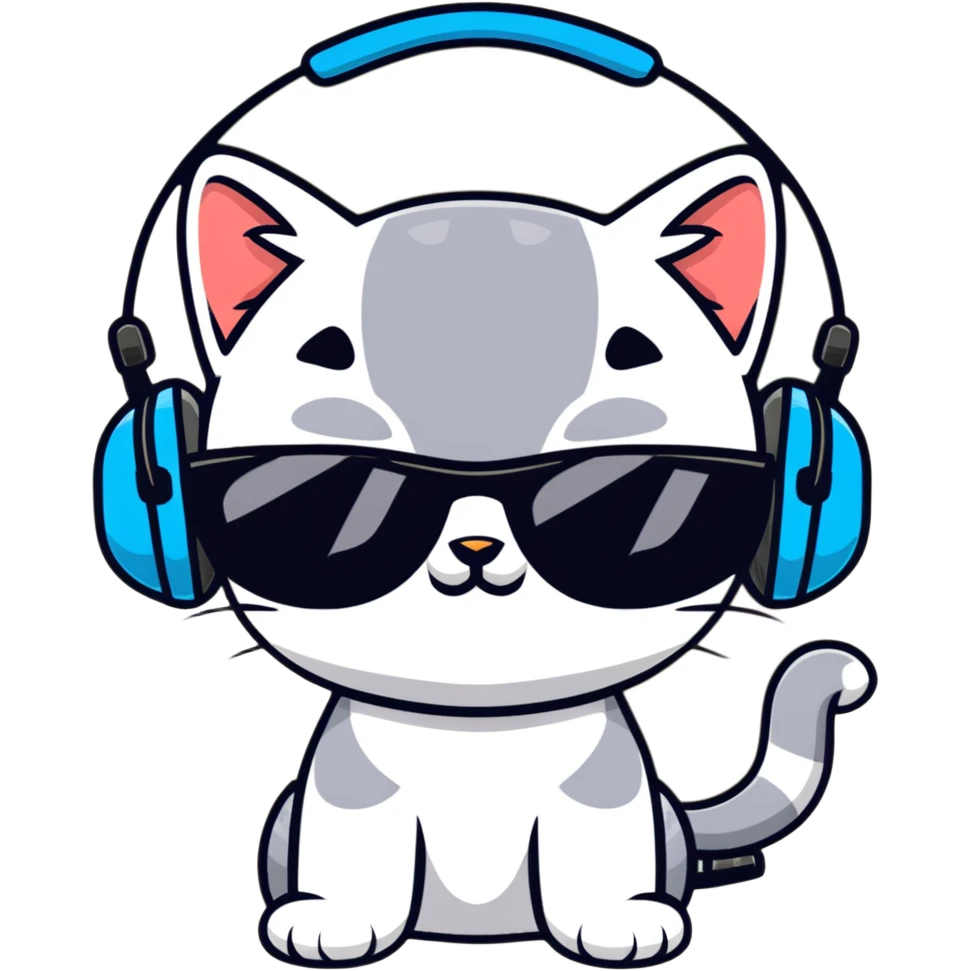 Grey kitten with sunglasses and a headset emoji