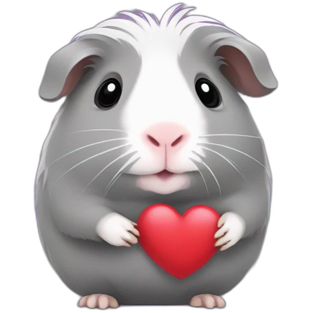grey guinea pig holding a heart emoji
