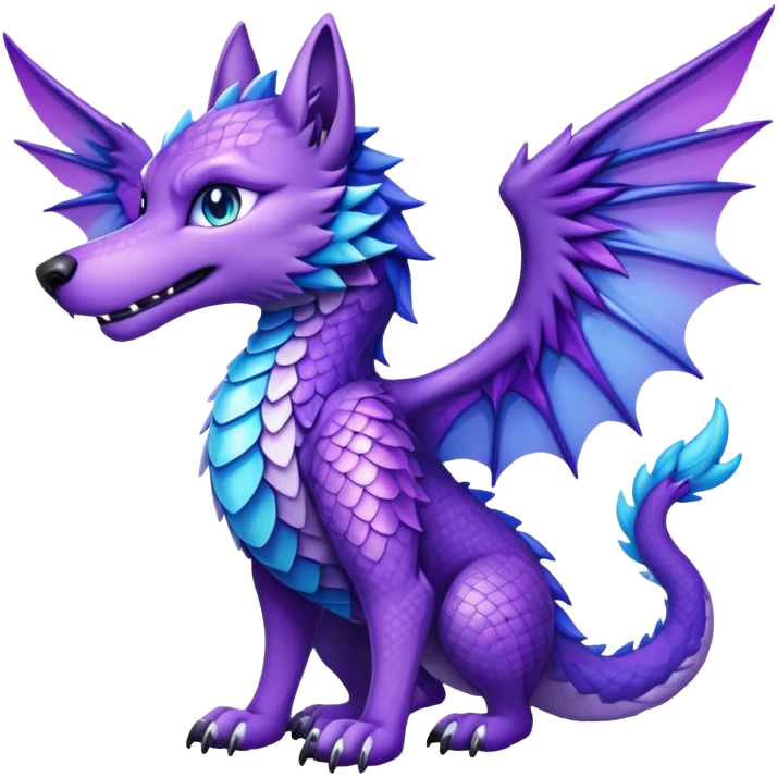 Wolf dragon hybrid with wings facing me purple and blue emoji