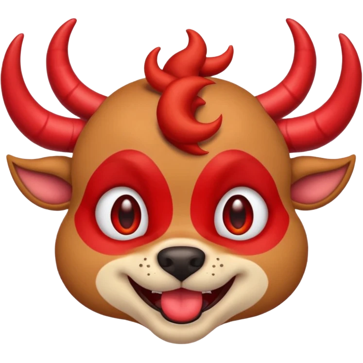 dog emoji with a seductive, devilish smile, red horns, half-lidded eyes, playful emoji