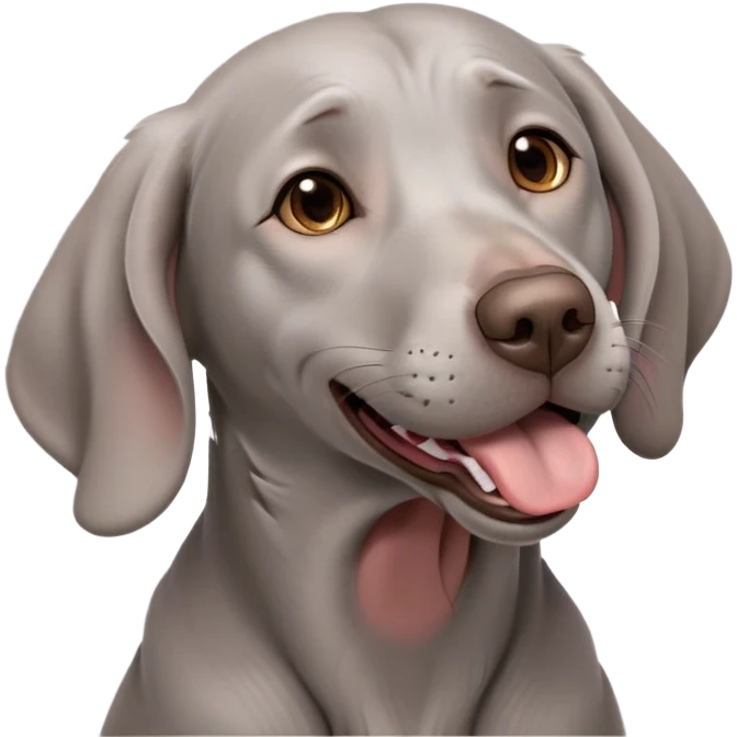 cinematic-cute-yawning-weimaraner-portrait-emoji,-head-tilted-slightly-with-a-dramatic,-wide-open-yawn,-revealing-a-sleek grey fur-with-a-subtle-shimmer,-floppy-ears-slightly-drooping,-round-brown-eyes-barely-open-in-drowsy emoji