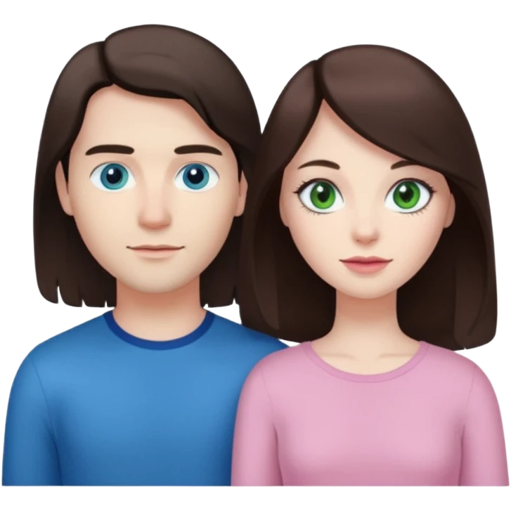 pink polaroid photo of a couple thats white with long brunette hair blue eyes and a white guy with short brunette hair and green eyes emoji