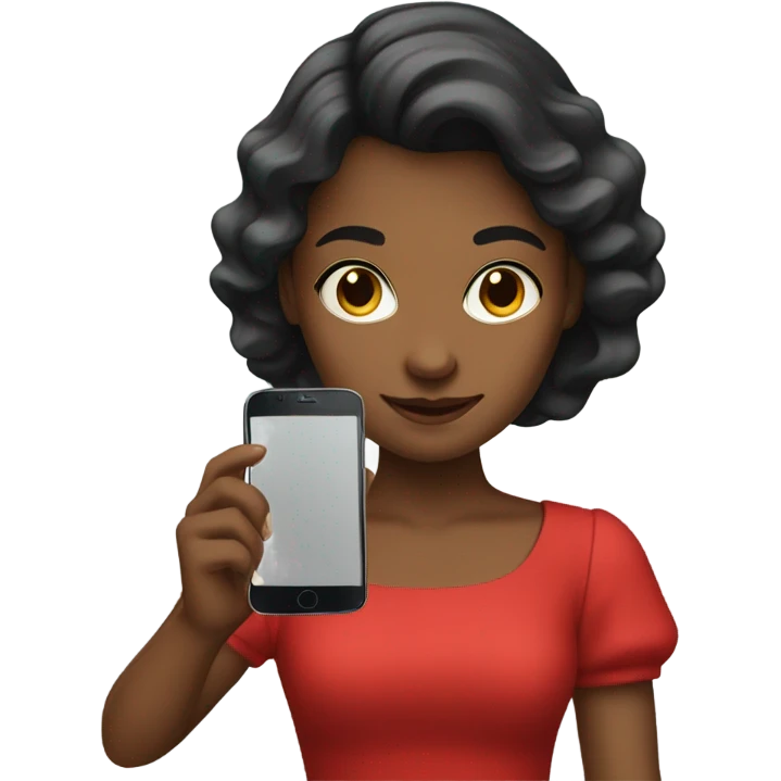 a girl in a red dress holding a cell phone emoji