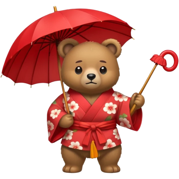 Bear with red umbrella, wearing kimono emoji