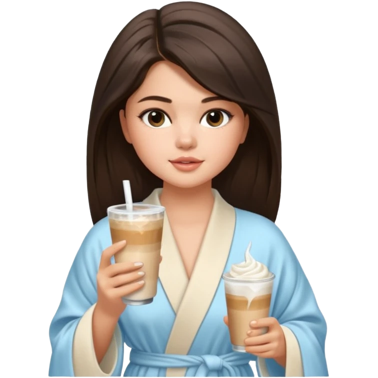 Selina Gomez holding an ice latte, doing yoga, traveling. spa, massage, luxury  vibes. Mood: calm, rich, feminine, magnetic. emoji
