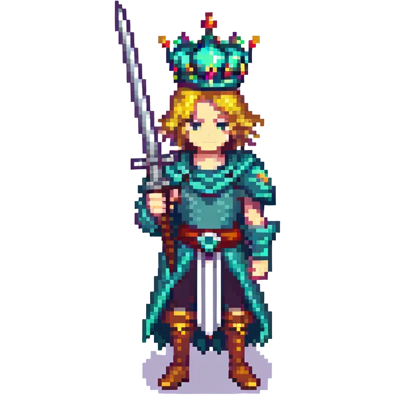 Viego from League of Legends, pixel art, dramatic pose, crown and sword visible emoji