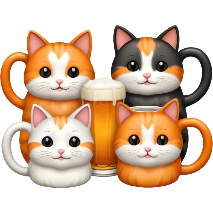 four happy cats drinking beers together with mugs emoji