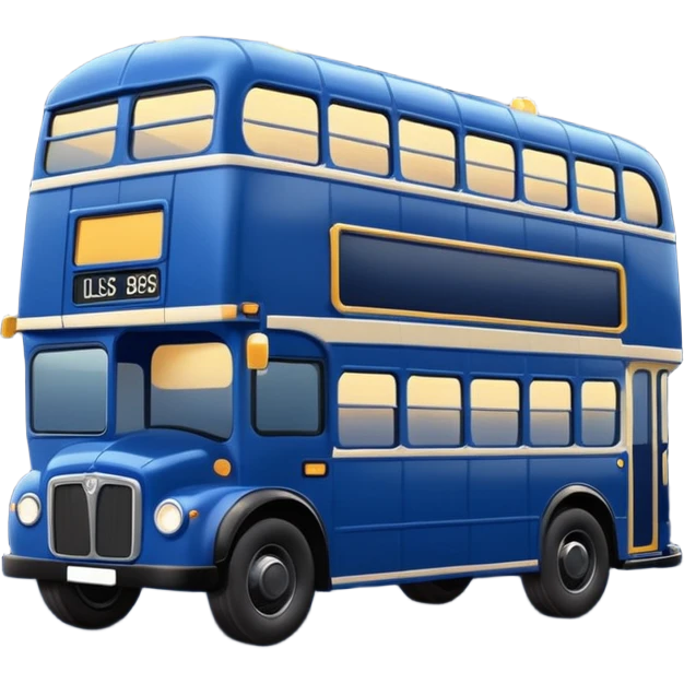 A dark blue double decker bus with cute cosy outdoor string twinkle lights emoji