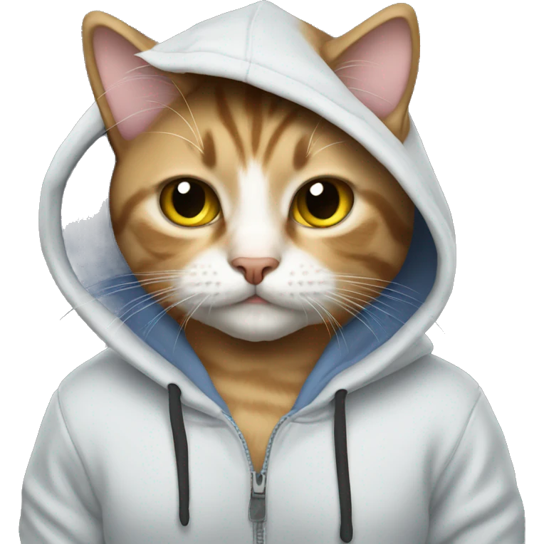 Cat wearing hello kotty hoodie emoji