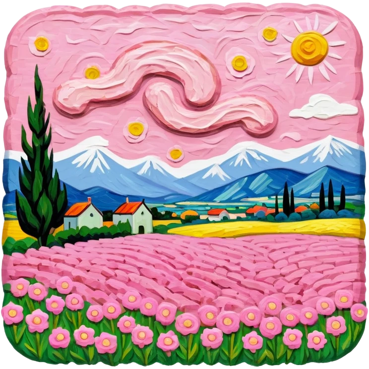 van gogh style pink SPAM  meat flowers landscape emoji