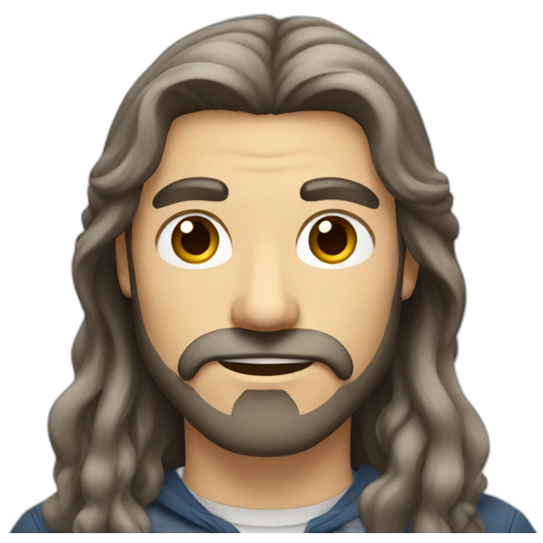 long-haired man with brown hair and mustache and beard, gray eyes emoji
