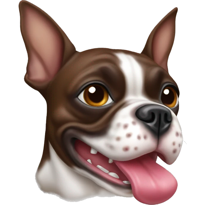 Brown Boston terrier toy in mouth emoji