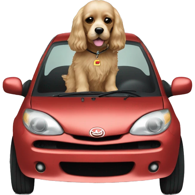 Light Cocker Spaniel driving a Black color mazda 2 emoji