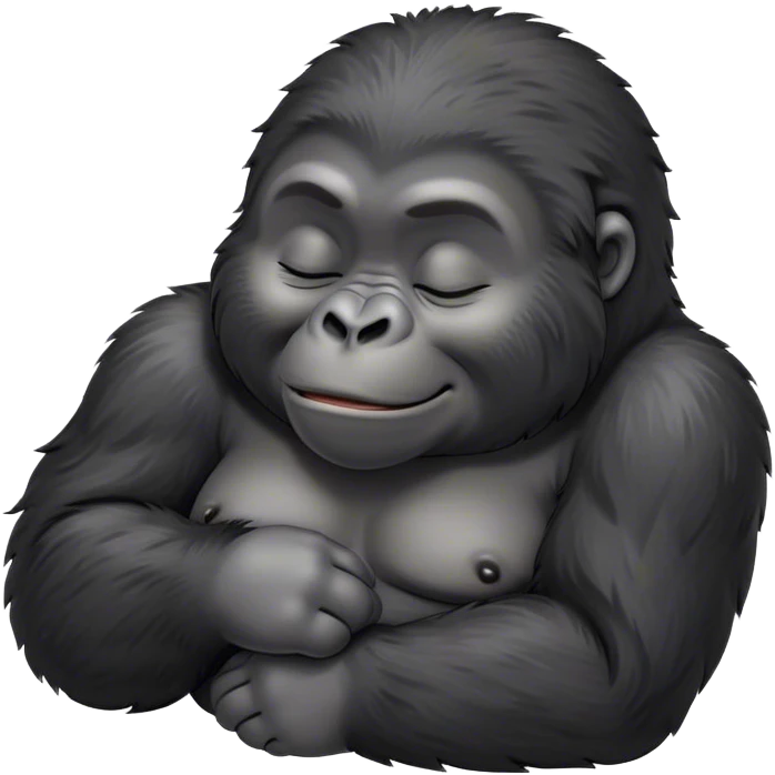 Meme-Worthy cute Sleeping mountain Gorilla Portrait Emoji, Head resting peacefully with a contented smile, showcasing a luxuriously thick black and grey-flecked Fur and eyes gently closed in serene slumber, Simplified yet hilariously adorable features, highly detailed, glowing with a soft, drowsy jungle light, high shine, relaxed and utterly lovable, stylized with an air of playful laziness, bright and heartwarming, soft glowing outline, capturing the essence of a sleeping mountain that feels destined to become the next viral sensation of adorable rest! emoji