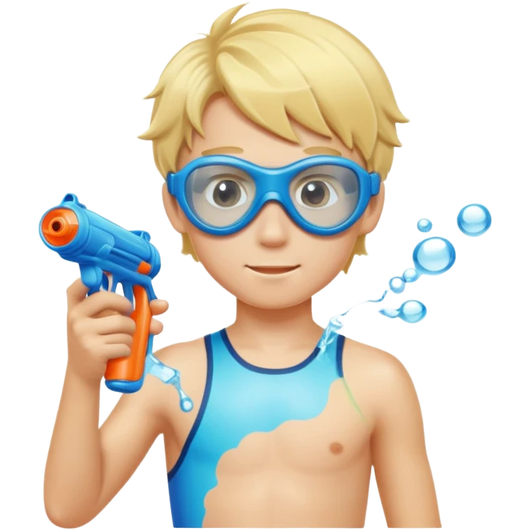 Blond 18 year old boy, wearing swim goggles and holding a water gun emoji