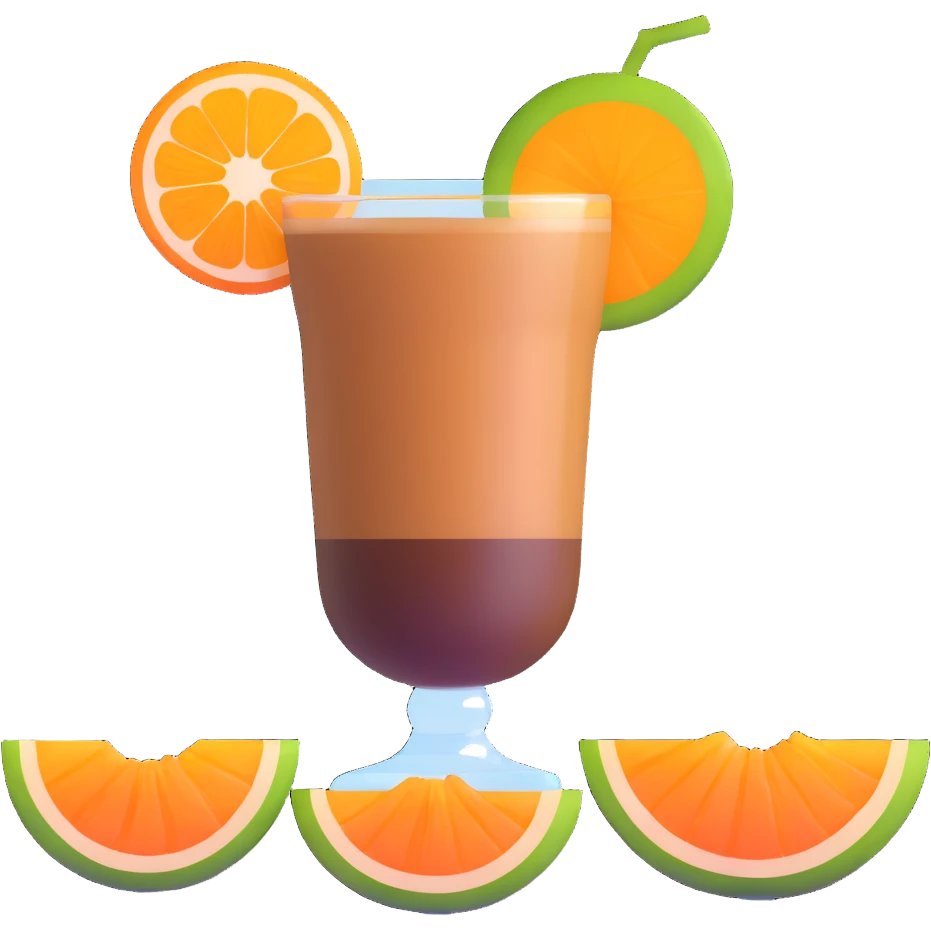 coffee carajillo drink with liquor in a glass with a slice of orange cantaloupe melon on the side emoji