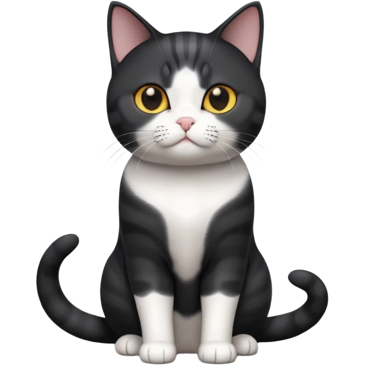 A 3D cartoon jet-black American Shorthair cat, smooth shiny coat, subtle reflections, balanced light contrast, Memoji-style realism. full body or half body. emoji