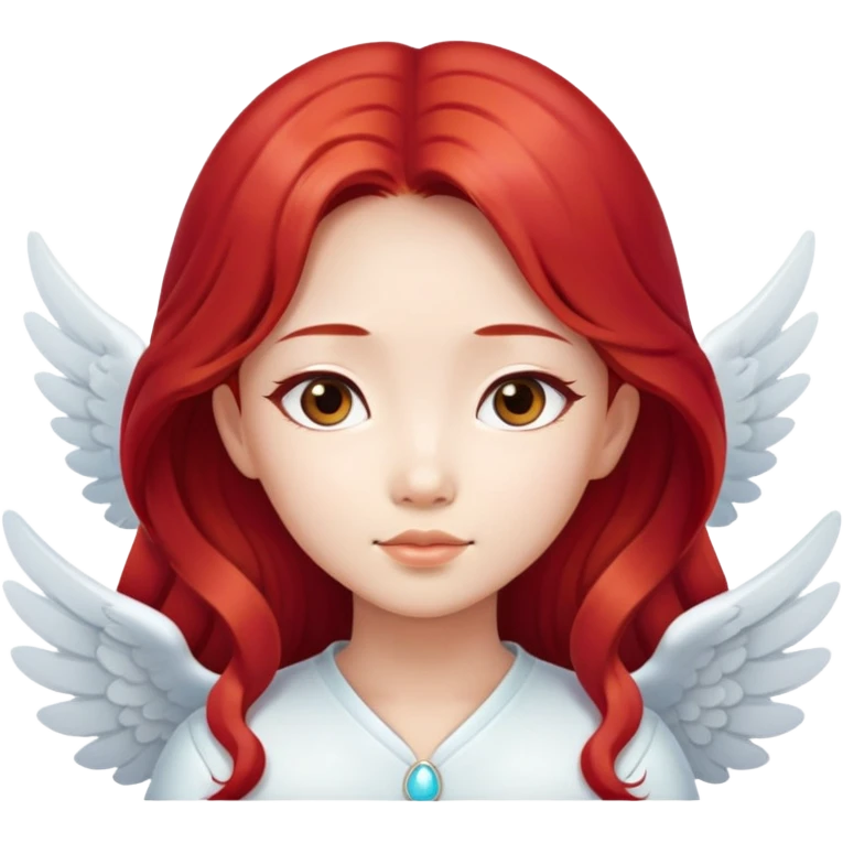 Asian angel girl with long red hair and oval face emoji