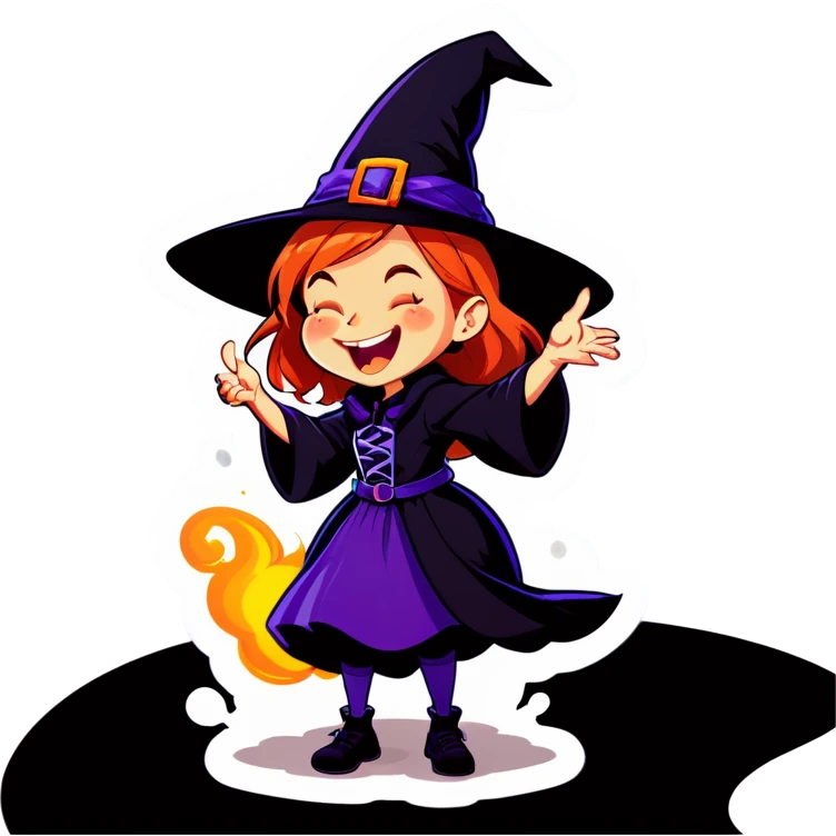 A witch girl casting a curse while laughing emoji