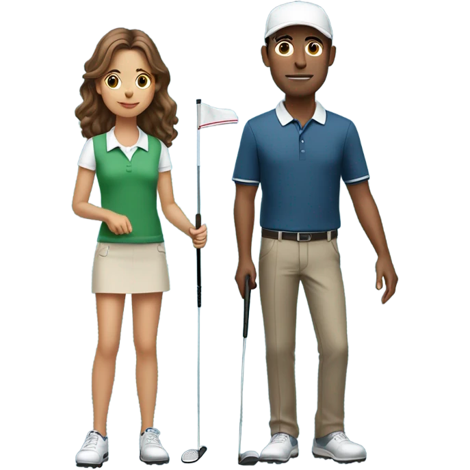 Tall, brown haired man, golfing with a short, long haired girl emoji