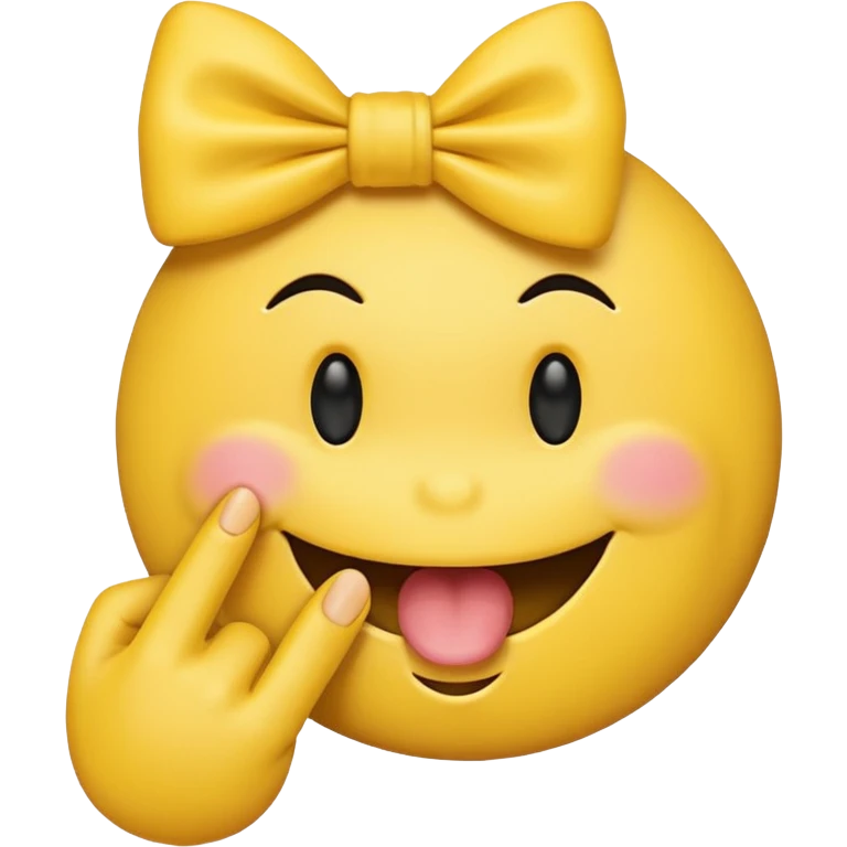 smiley face with finger in mouth and bow on too emoji
