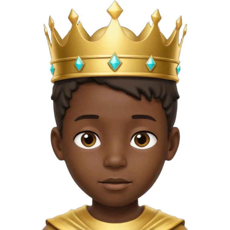 Royal black Kid boy with crown head 3d only face half rotate emoji