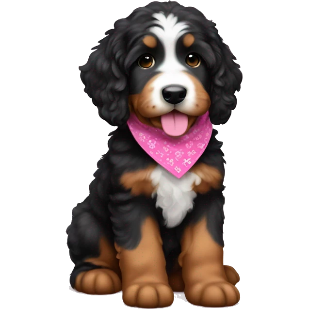 Bernedoodle puppy with pink bandanna emoji