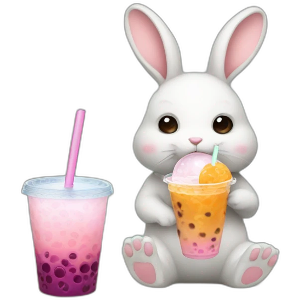 Bunny eating bubble tea emoji
