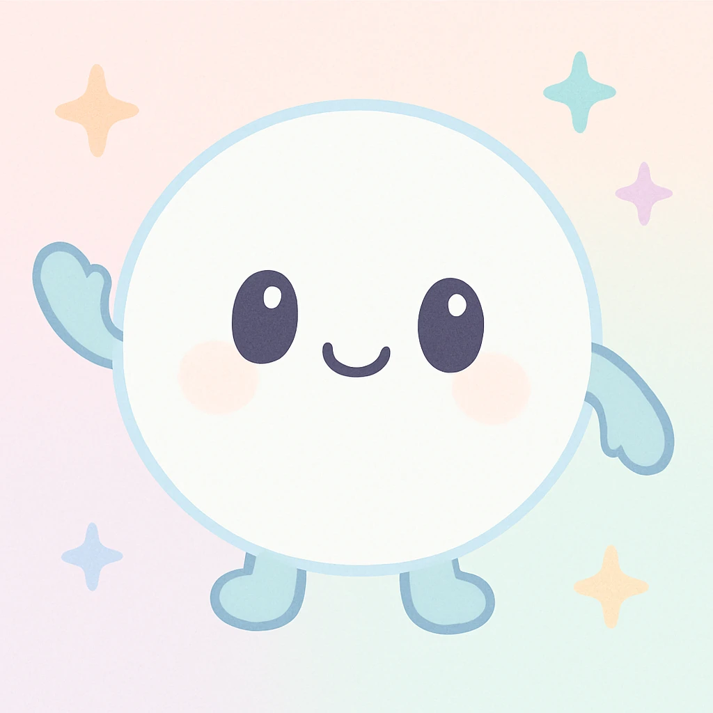 round snow ball with a cute face, waving arms, little feet, cheerful and friendly emoji