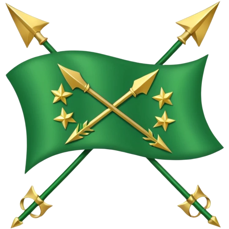 The Circassian flag has a green background with twelve gold stars forming an arc that looks like a bow. There are three crossed arrows in the center of the flag. emoji