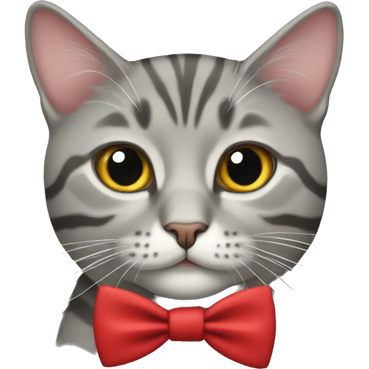 grey tabby cat with red bow tie emoji