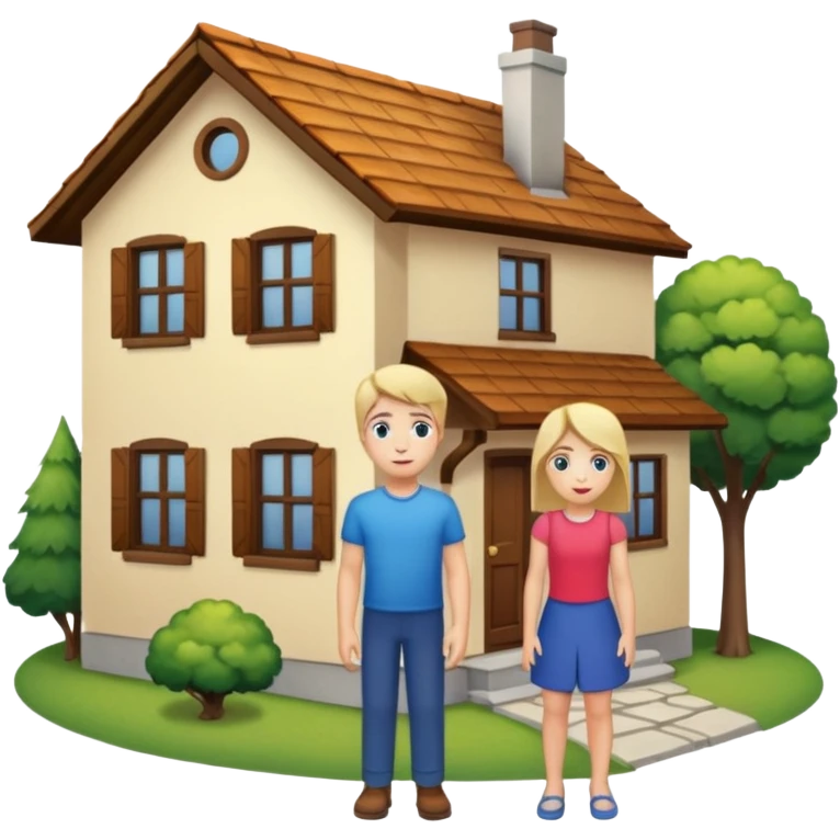 house with 2 people standing to it's side emoji
