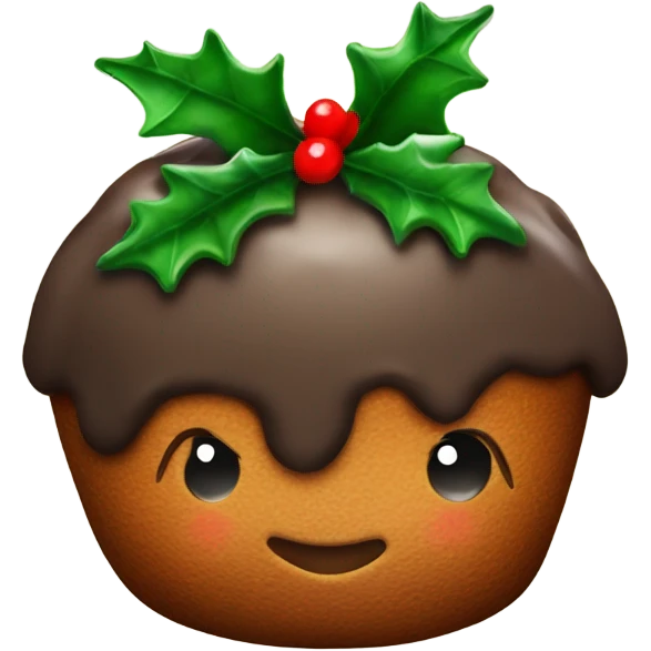 christmas pudding with icing and holly and berry  emoji