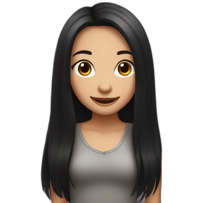 Cute girl with long black hair smiling emoji