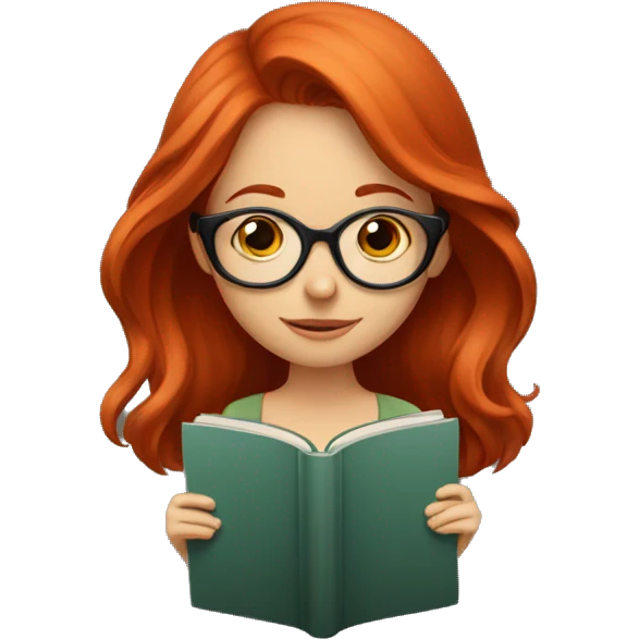 red head girl with glasses reading a book emoji
