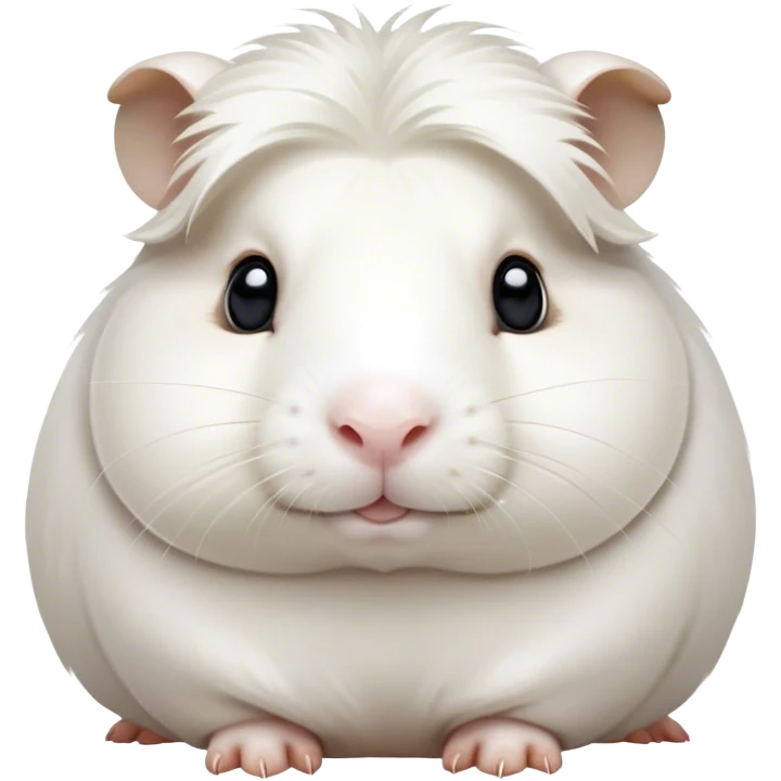 Cinematic Noble White Guinea Pig Portrait Emoji, Poised and regal, with a compact, chubby build and a pristine, well-groomed pure white fur, deep-set soulful dark eyes, Simplified yet sharp and sophisticated features, highly detailed, glowing with a soft, dignified glow, high shine, intelligent and sweet, stylized with an air of gentle purity, focused and attentive, soft glowing outline, capturing the essence of a watchful and confident little companion, so majestic it feels as though it could scurry out of the screen with effortless authority! emoji