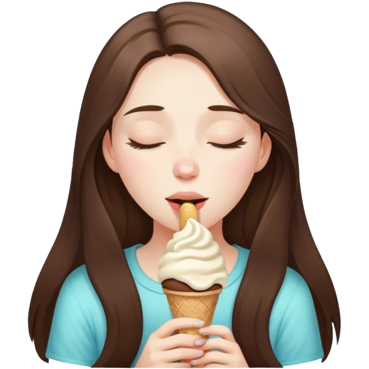beautiful pale brunette girl with long hair enjoying an ice cream eyes closed emoji