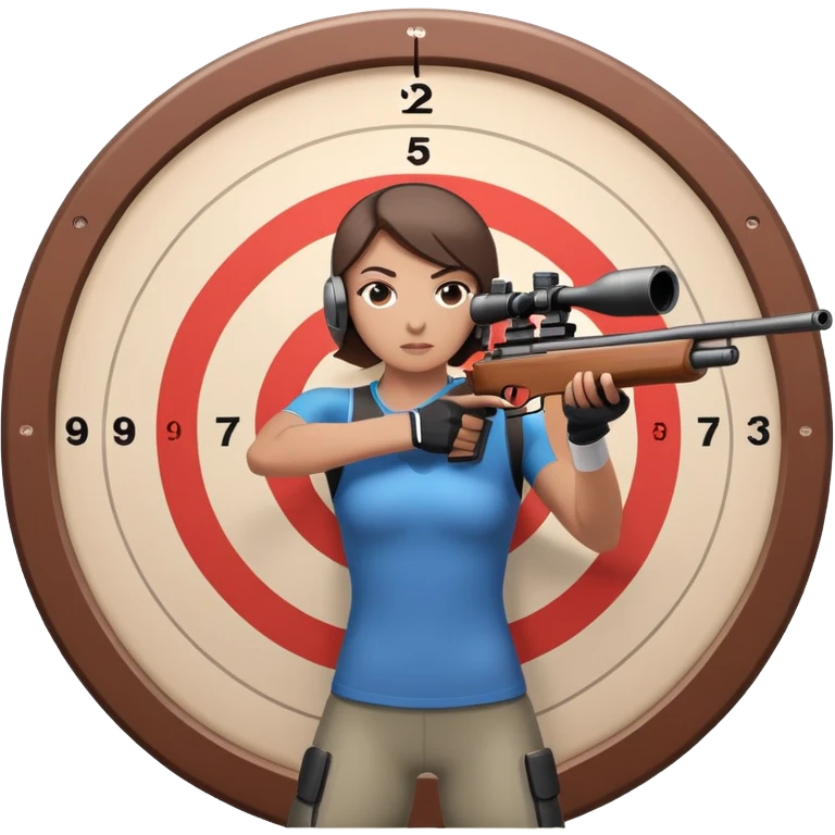 An athlete in shooting stance, focused on the target, holding a precision rifle. The background features a shooting range with targets set at various distances, highlighting control, concentration, and accuracy in the sport of competitive shooting. emoji