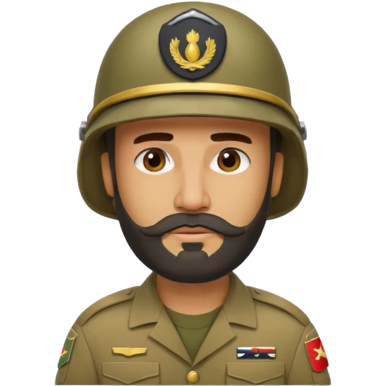 tired Iraqi military, in a helmet, with a beard emoji