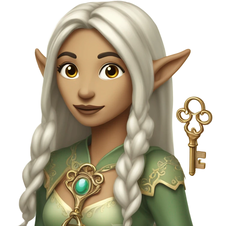 an elf woman login holding a big key emoji