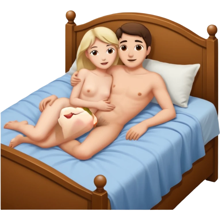 Faz uma mulher pelada na cama e um homem pelado emoji