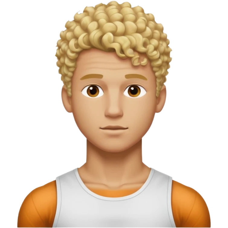 Athletic man with blond curly hair, straight on sides, thick neck, high top fade with no part, no shirt and show abs emoji