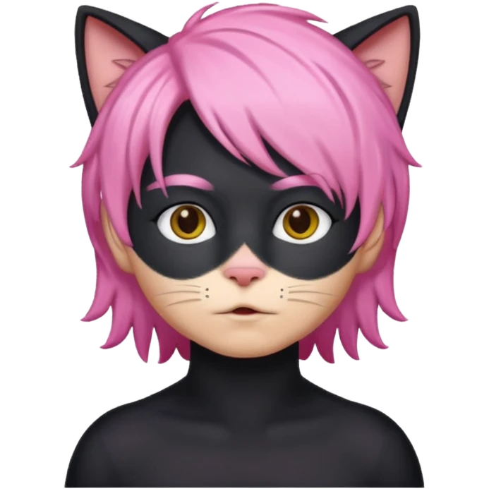 Black cat wearing a male pink hair wig emoji