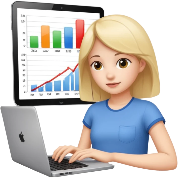 girl with a laptop and a growth chart behind her emoji