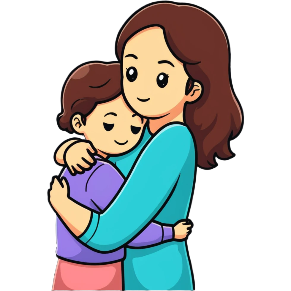 a girl hugging her mother, cartoonish sticker style emoji