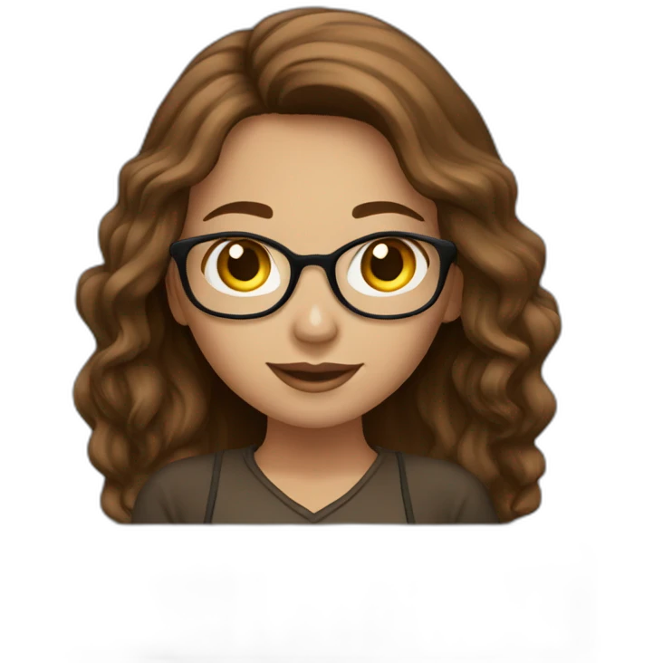 Beautiful programmer girl with brown hair working with MacBook emoji